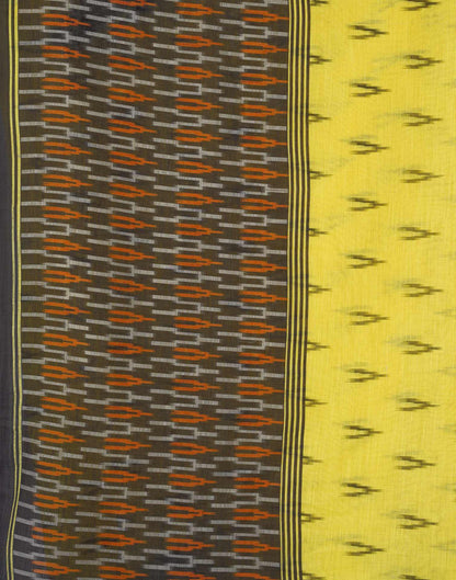 Yellow Linen Ikkat Printed Saree