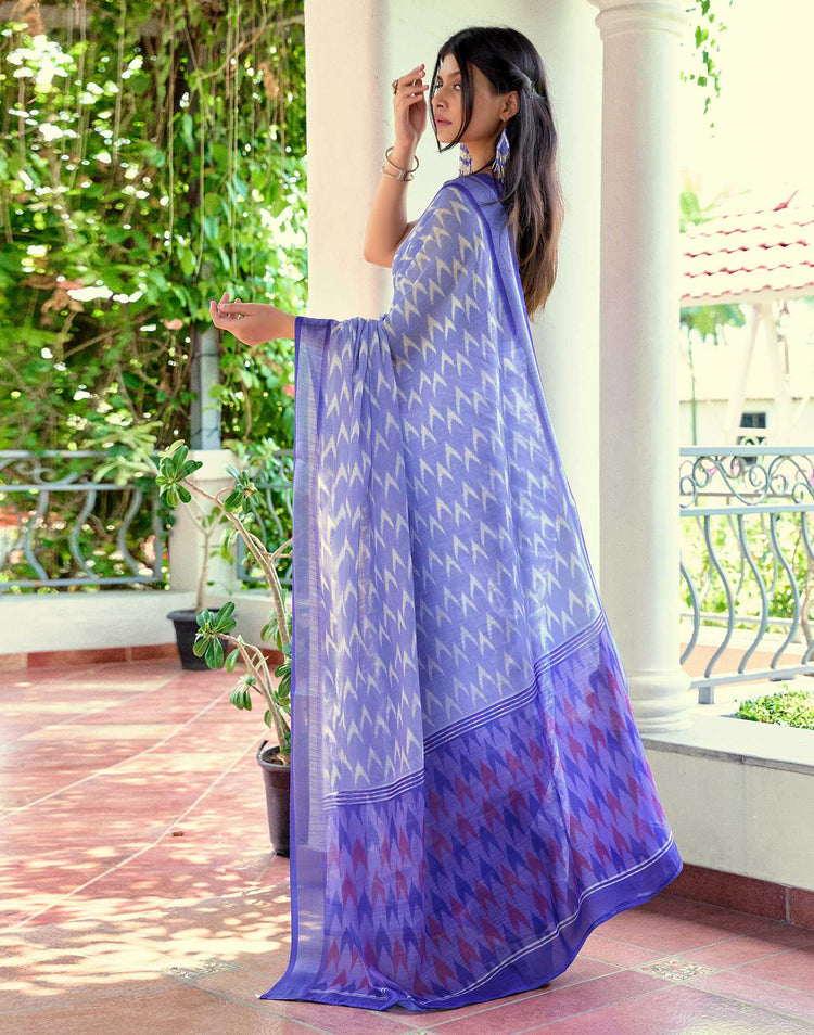 Blue Linen Ikkat Printed Saree