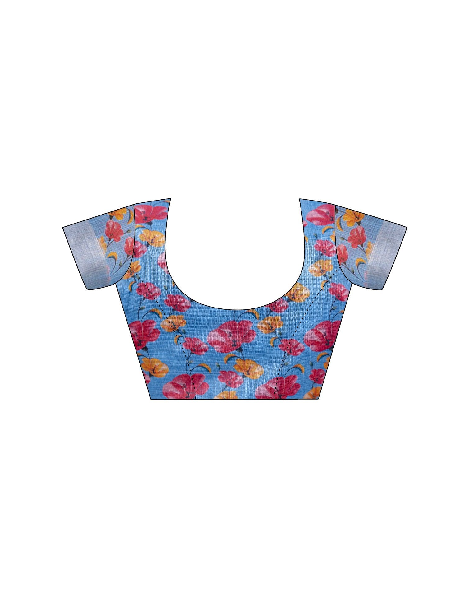 Blue Linen Floral Printed Saree