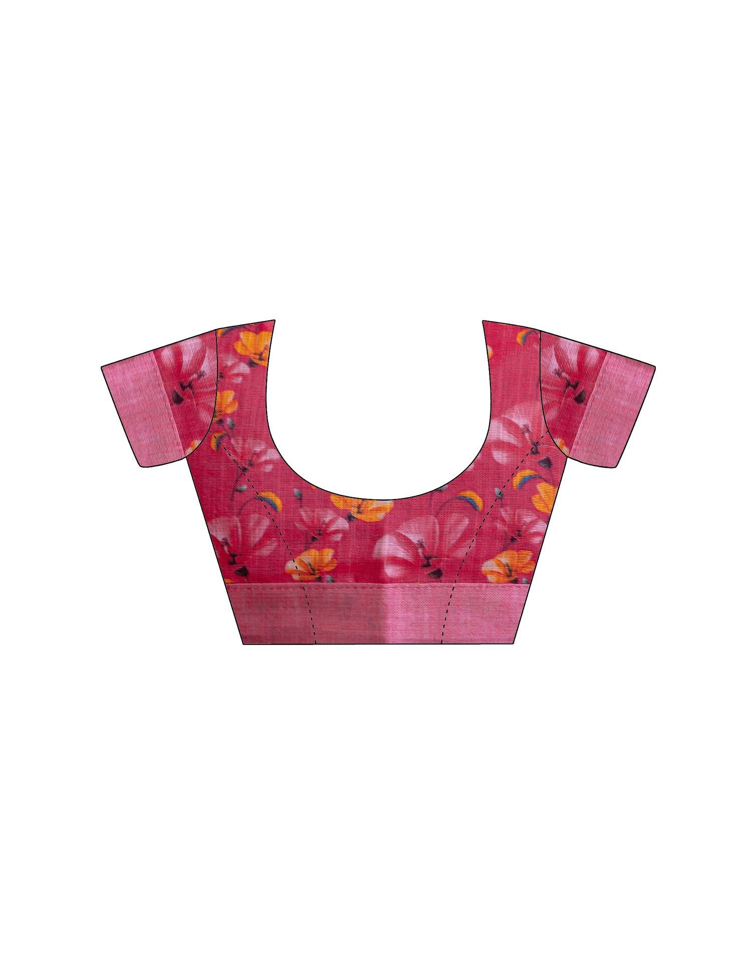 Punch Pink Linen Floral Printed  Saree