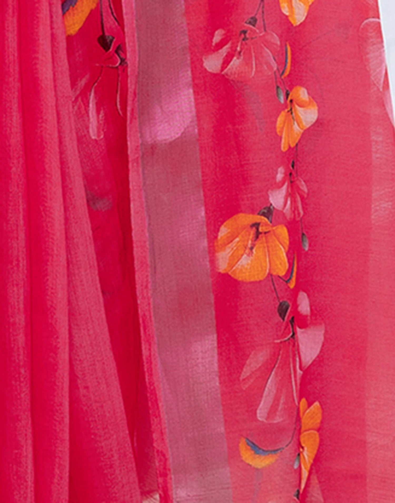 Punch Pink Linen Floral Printed  Saree