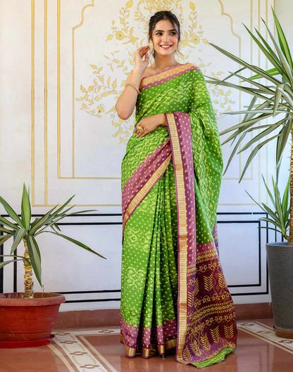 Light Green Cotton Bandhani Bandhani Saree