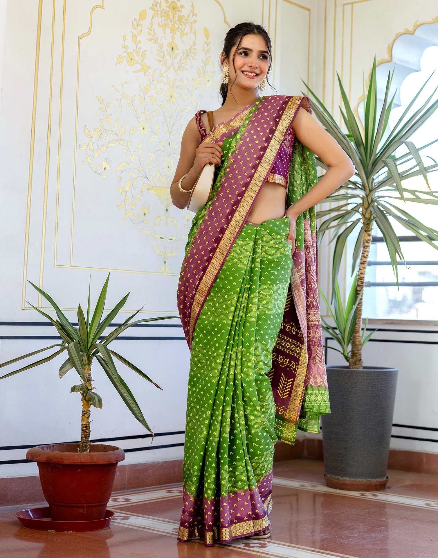 Light Green Cotton Bandhani Bandhani Saree