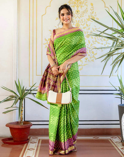 Light Green Cotton Bandhani Bandhani Saree
