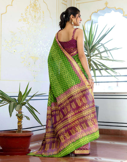 Light Green Cotton Bandhani Bandhani Saree