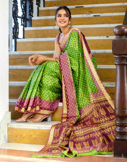 Light Green Cotton Bandhani Bandhani Saree