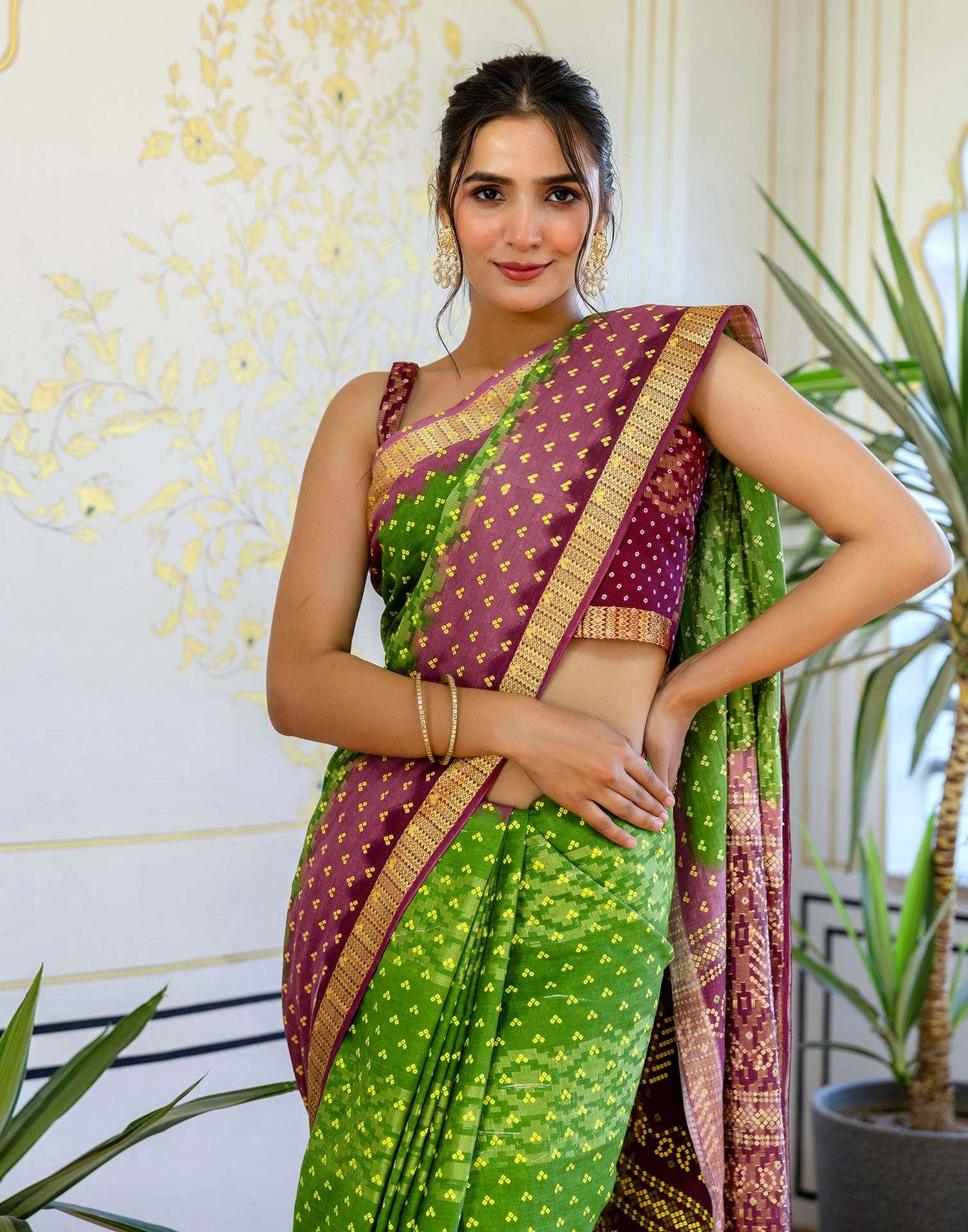 Light Green Cotton Bandhani Bandhani Saree