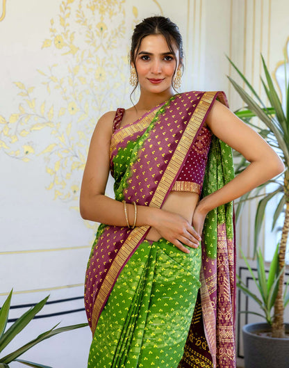 Light Green Cotton Bandhani Bandhani Saree