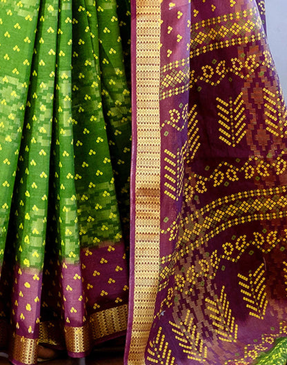 Light Green Cotton Bandhani Bandhani Saree