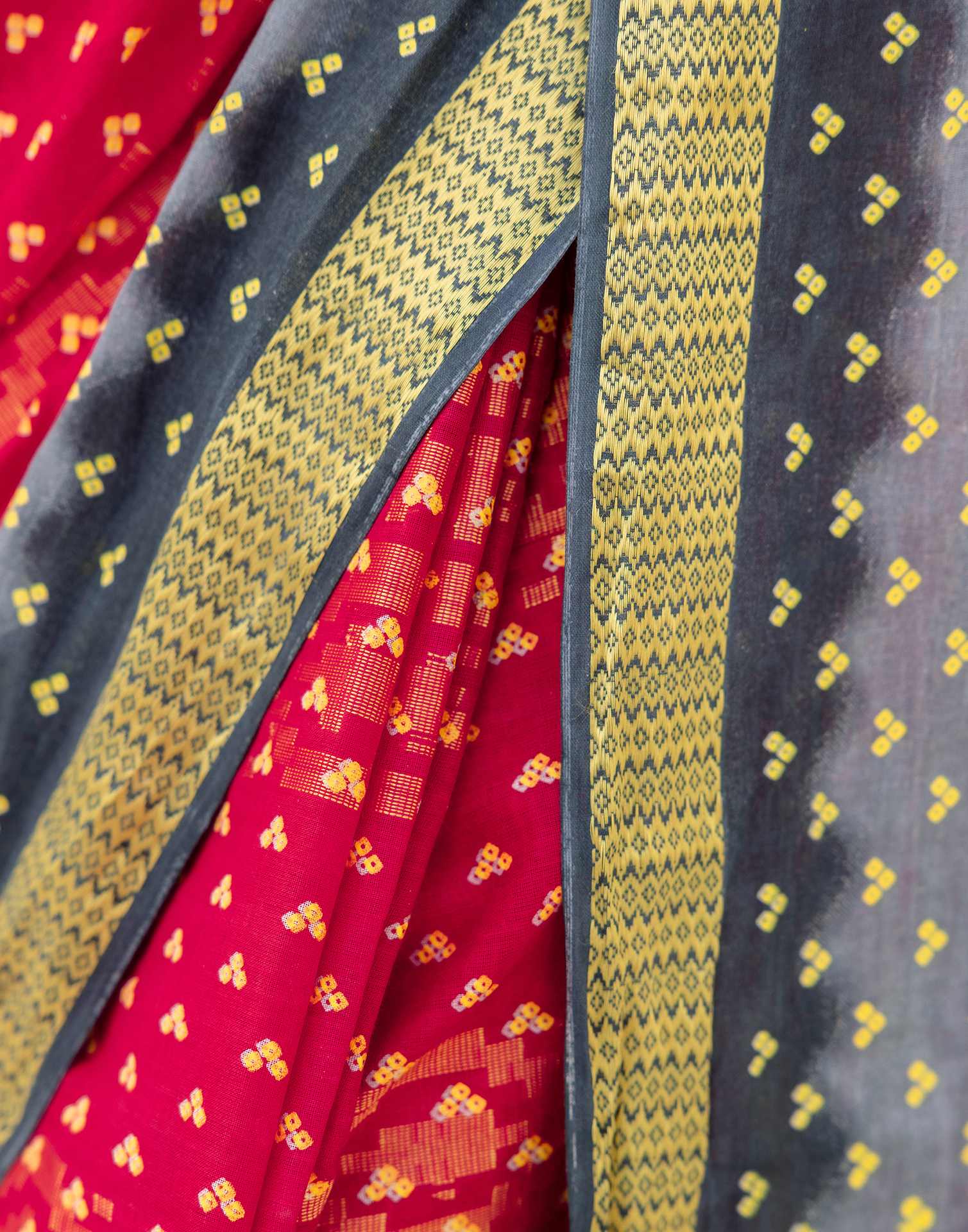 Red Cotton Printed Bandhani Saree