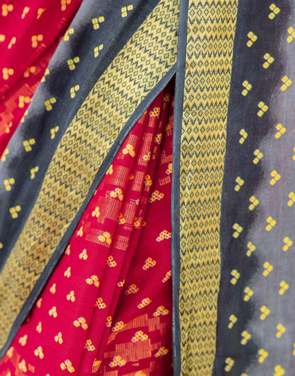 Red Cotton Printed Bandhani Saree