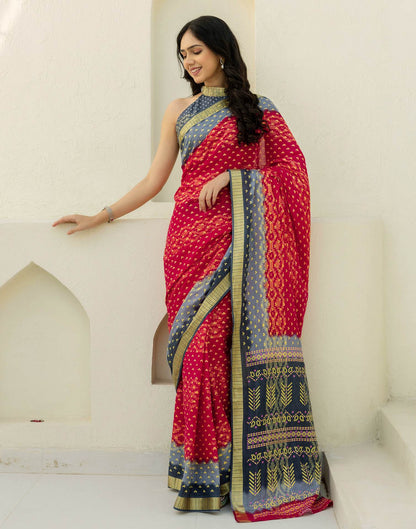 Red Cotton Printed Bandhani Saree