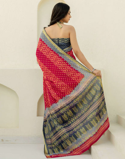 Red Cotton Printed Bandhani Saree