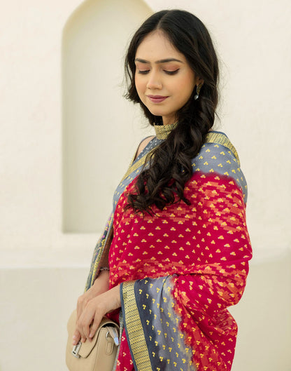 Red Cotton Printed Bandhani Saree