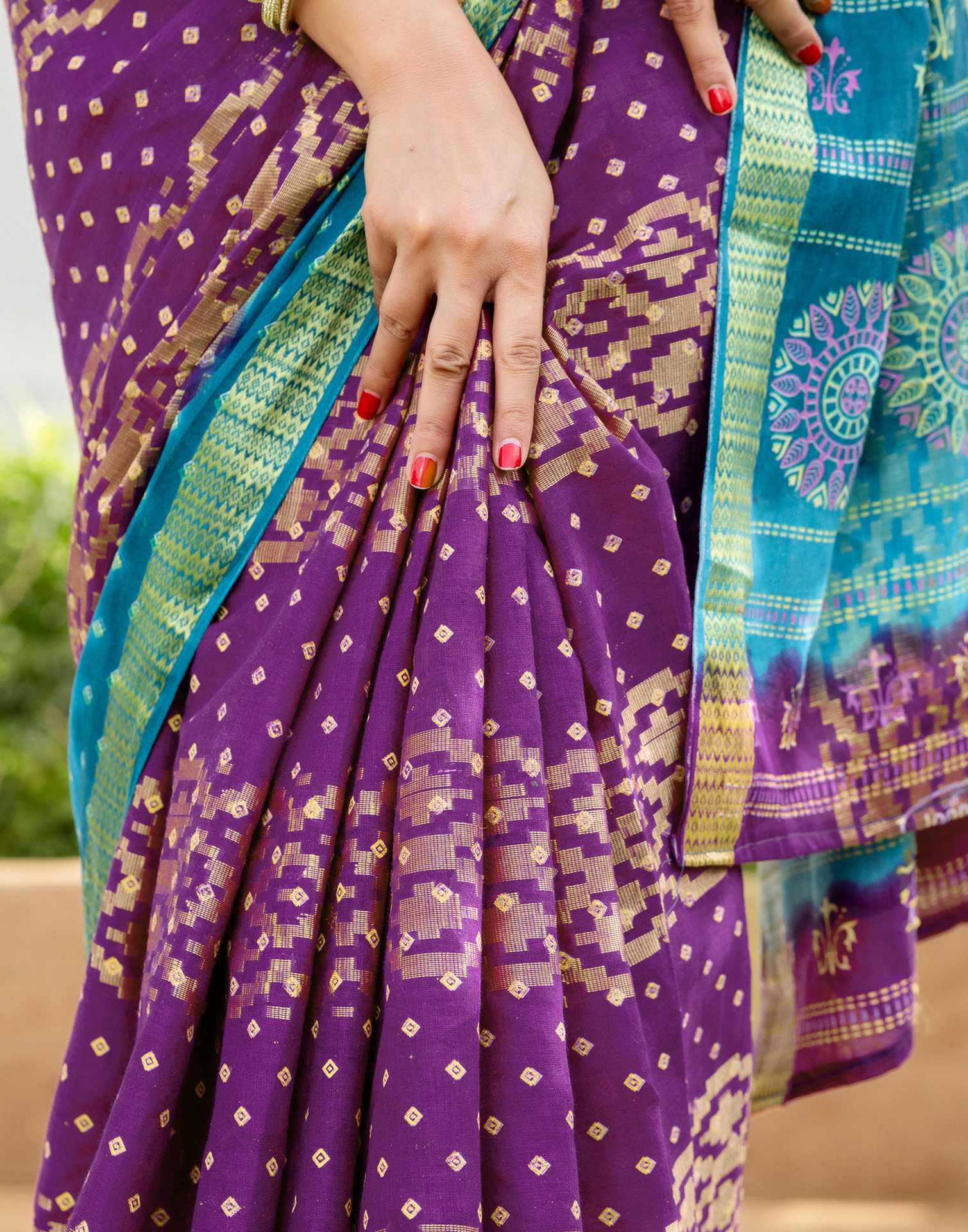 Purple Cotton Printed Bandhani Saree