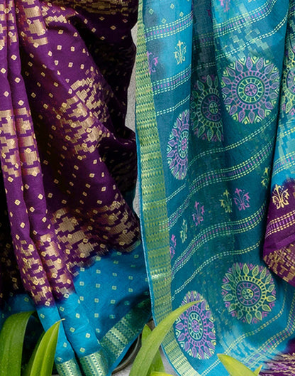 Purple Cotton Printed Bandhani Saree