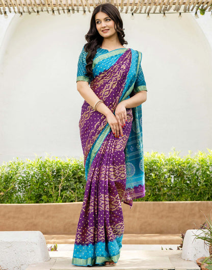 Purple Cotton Printed Bandhani Saree