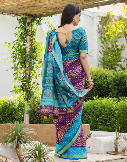 Purple Cotton Printed Bandhani Saree