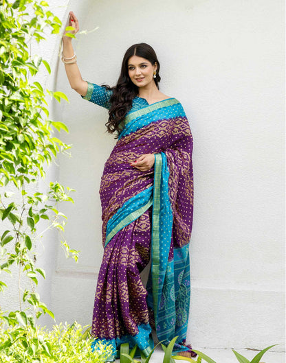 Purple Cotton Printed Bandhani Saree