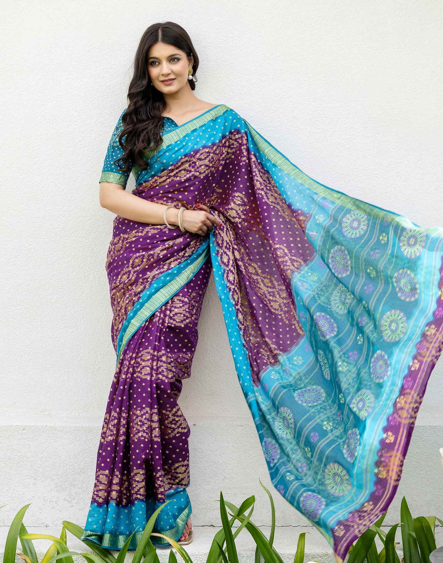 Purple Cotton Printed Bandhani Saree