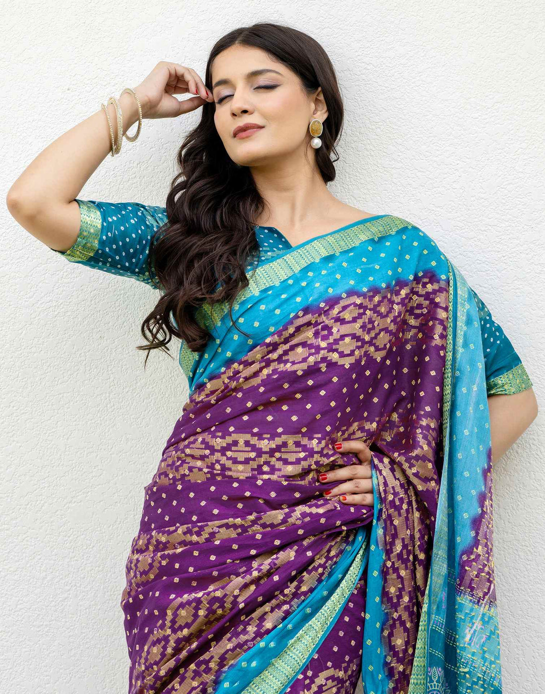 Purple Cotton Printed Bandhani Saree