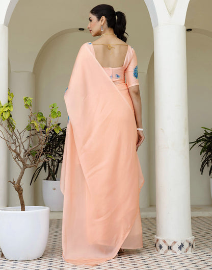 Handsfree Light Peach Satin Printed Saree