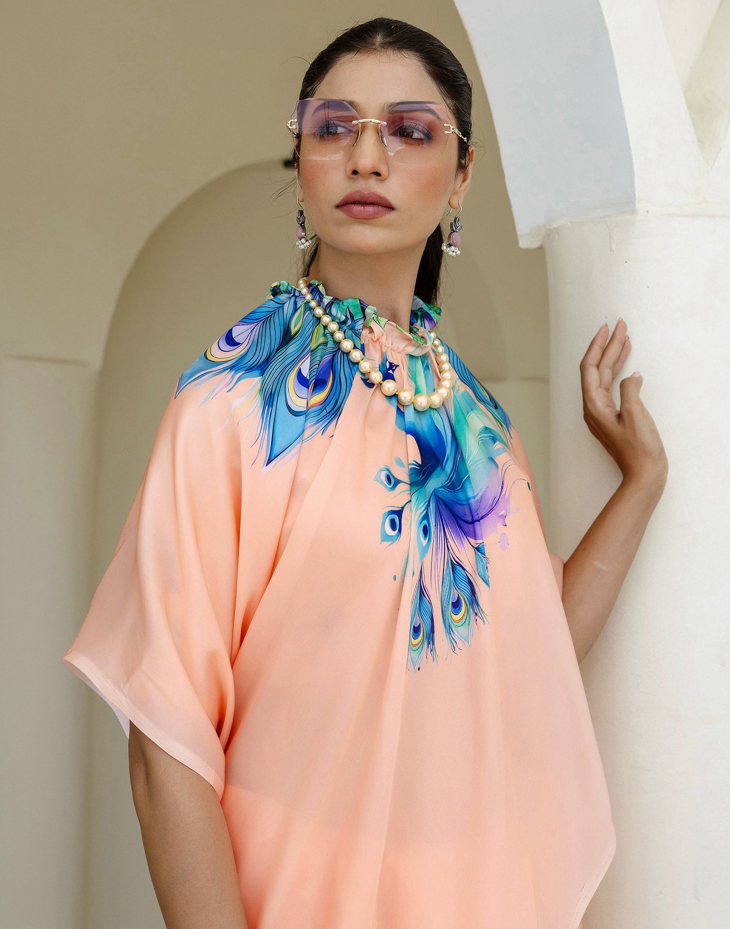 Handsfree Light Peach Satin Printed Saree