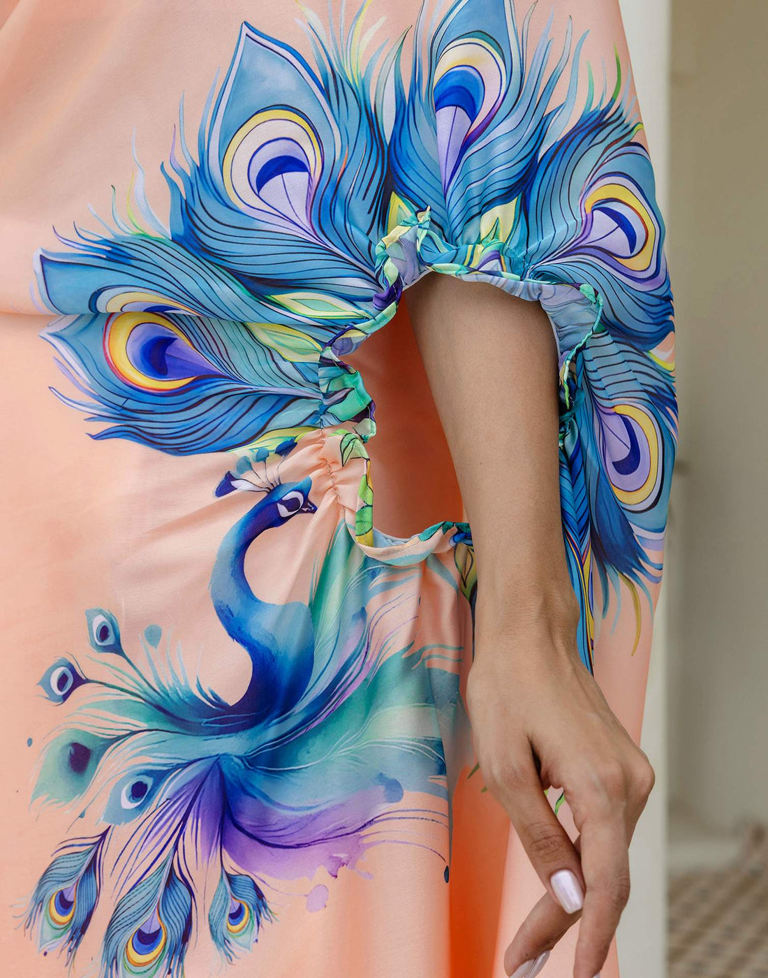 Handsfree Light Peach Satin Printed Saree