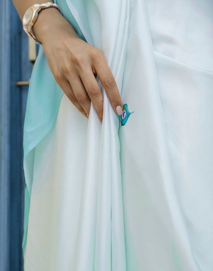 Handsfree Light Blue Satin Printed Saree