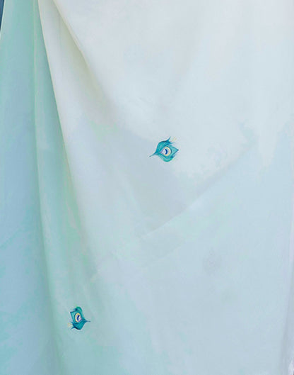 Handsfree Light Blue Satin Printed Saree