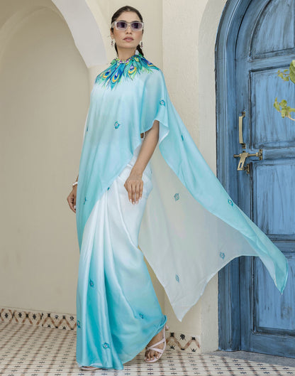 Handsfree Light Blue Satin Printed Saree