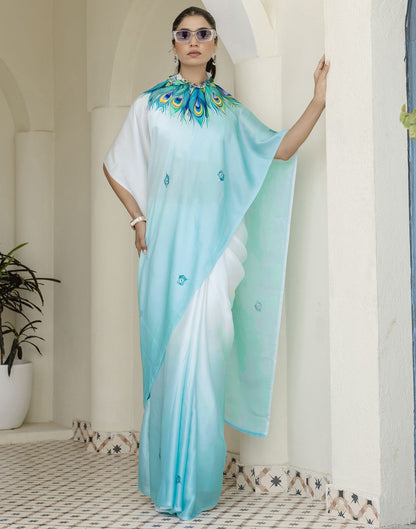 Handsfree Light Blue Satin Printed Saree