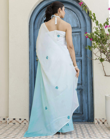 Handsfree Light Blue Satin Printed Saree