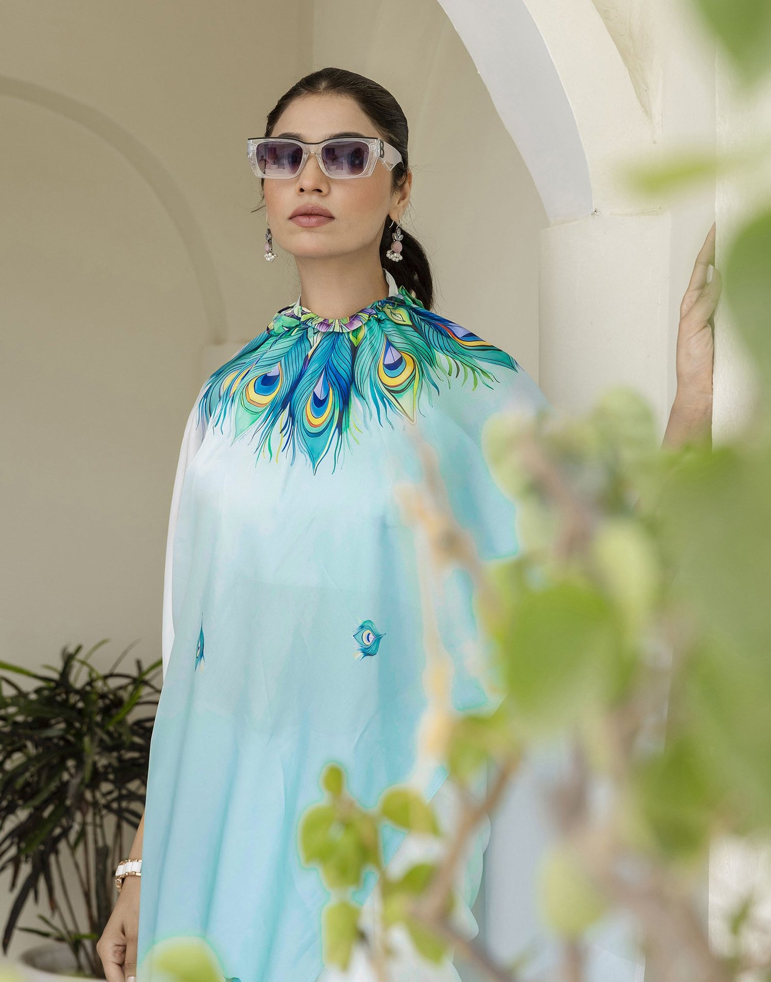 Handsfree Light Blue Satin Printed Saree
