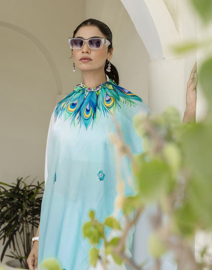 Handsfree Light Blue Satin Printed Saree