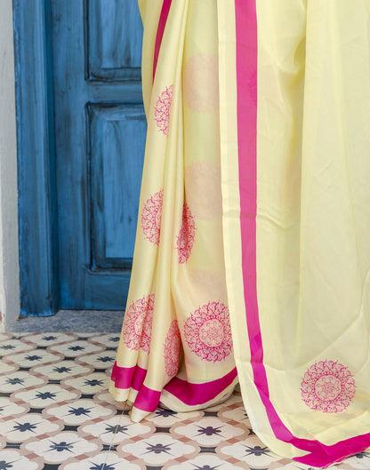 Handsfree Pastel Yellow Satin Printed Saree