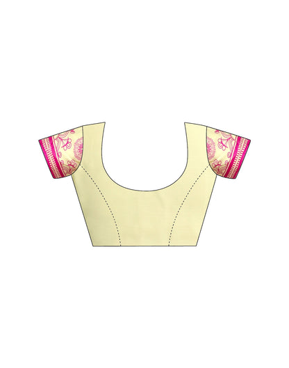 Handsfree Pastel Yellow Satin Printed Saree