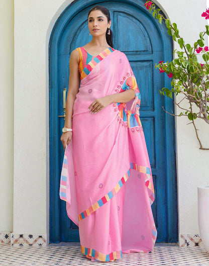 Handsfree Light Pink Satin Printed Saree