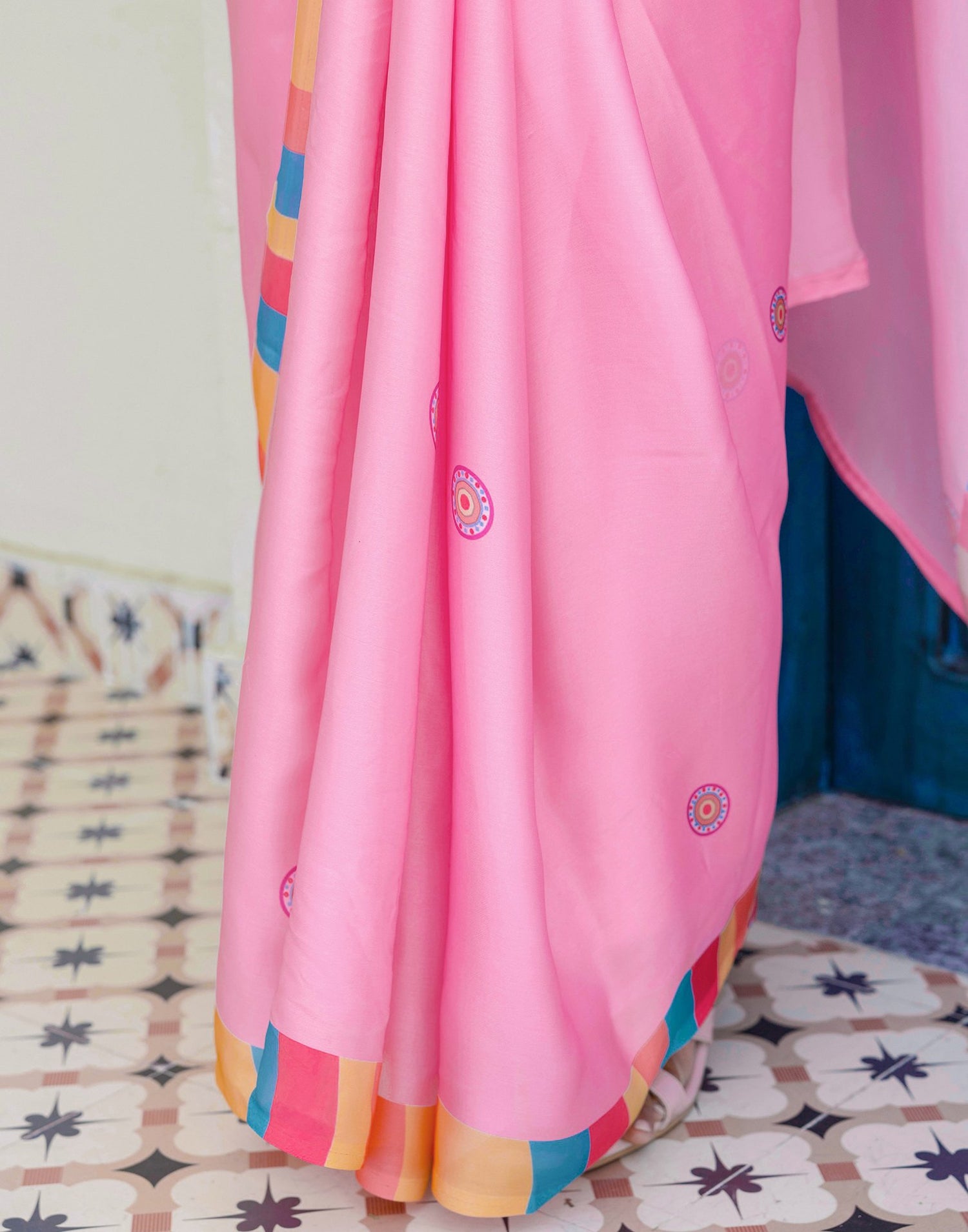 Handsfree Light Pink Satin Printed Saree