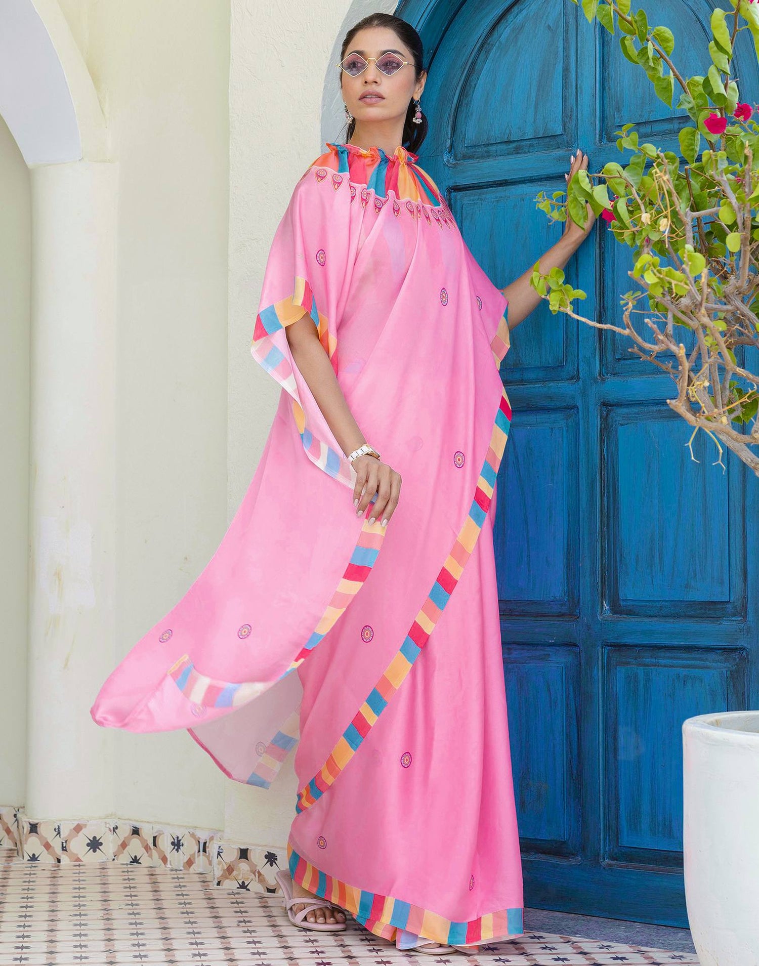 Handsfree Light Pink Satin Printed Saree