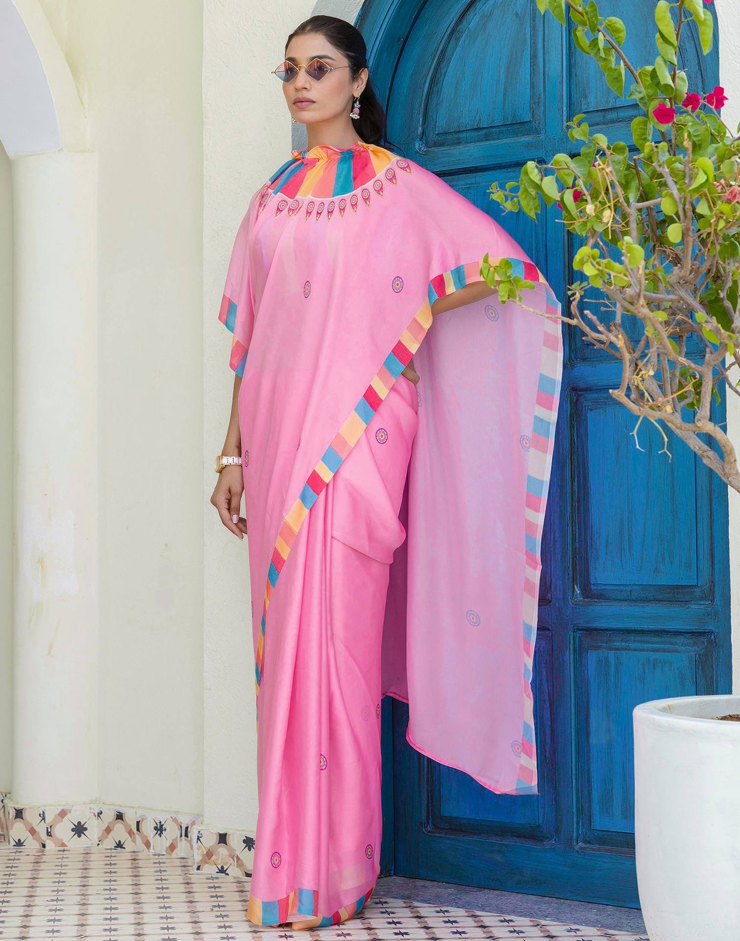 Handsfree Light Pink Satin Printed Saree