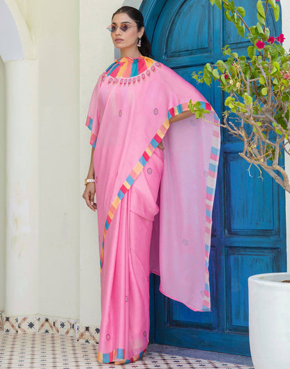 Handsfree Light Pink Satin Printed Saree