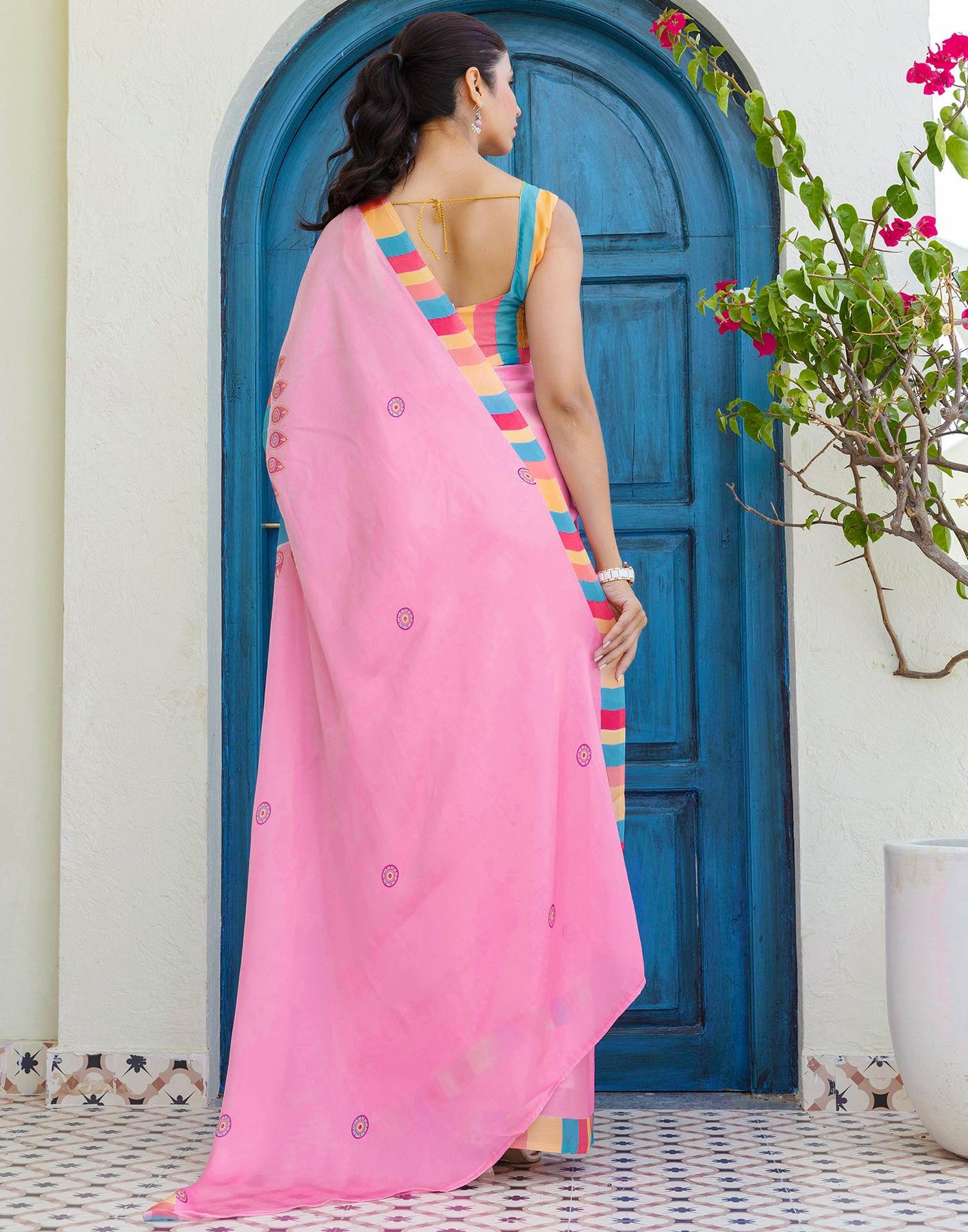 Handsfree Light Pink Satin Printed Saree