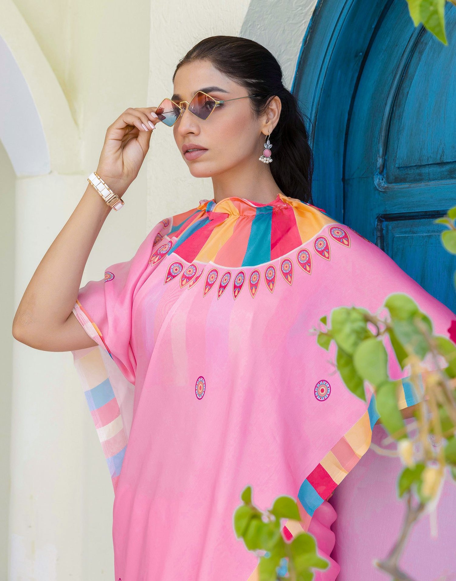 Handsfree Light Pink Satin Printed Saree