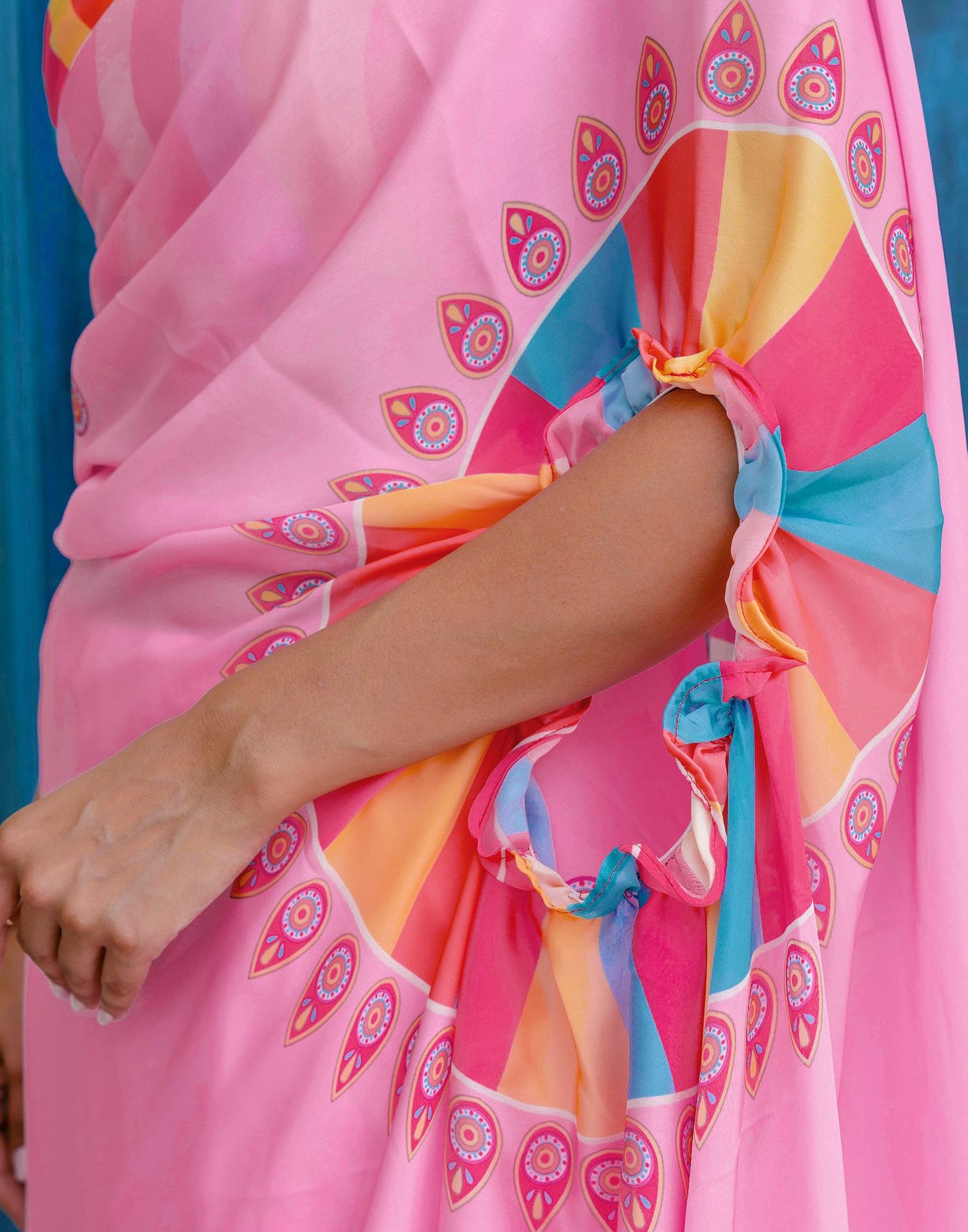 Handsfree Light Pink Satin Printed Saree