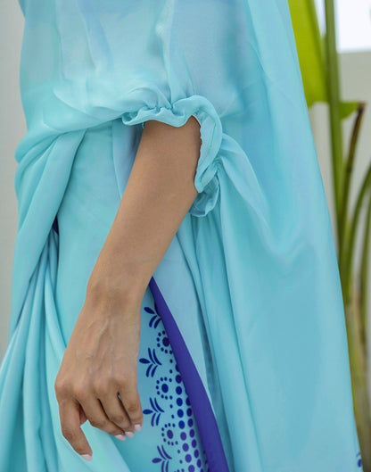Handsfree Light Blue Satin Printed Saree