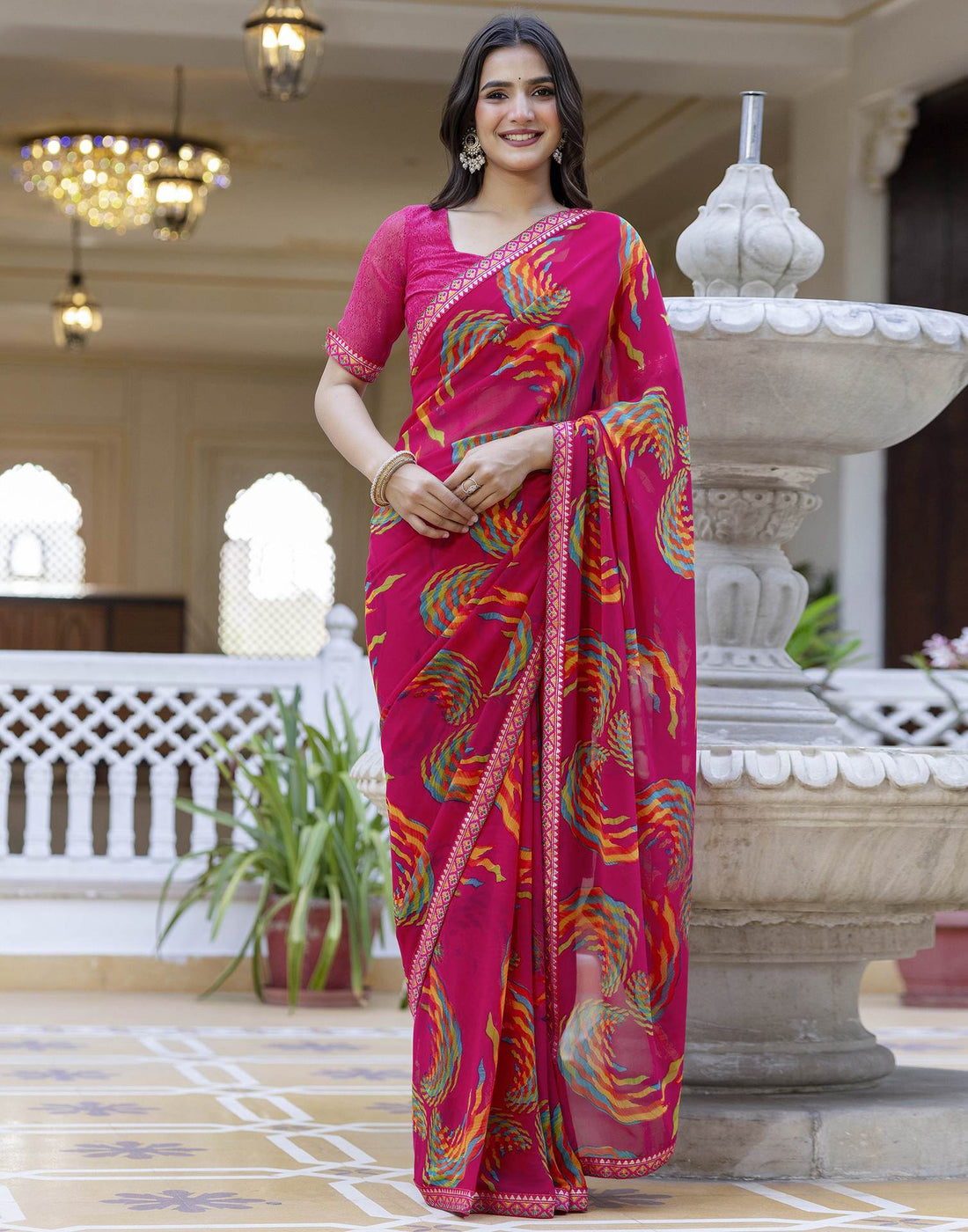 Rani Pink Georgette printed Saree
