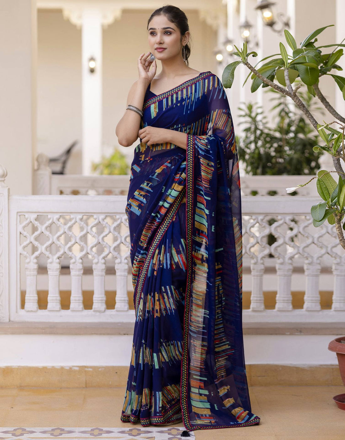 Navy Blue Georgette printed Saree