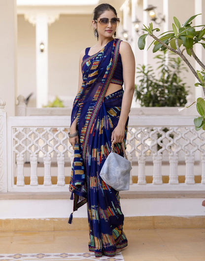 Navy Blue Georgette printed Saree