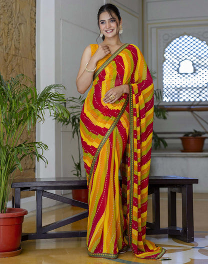 Yellow Georgette printed Saree